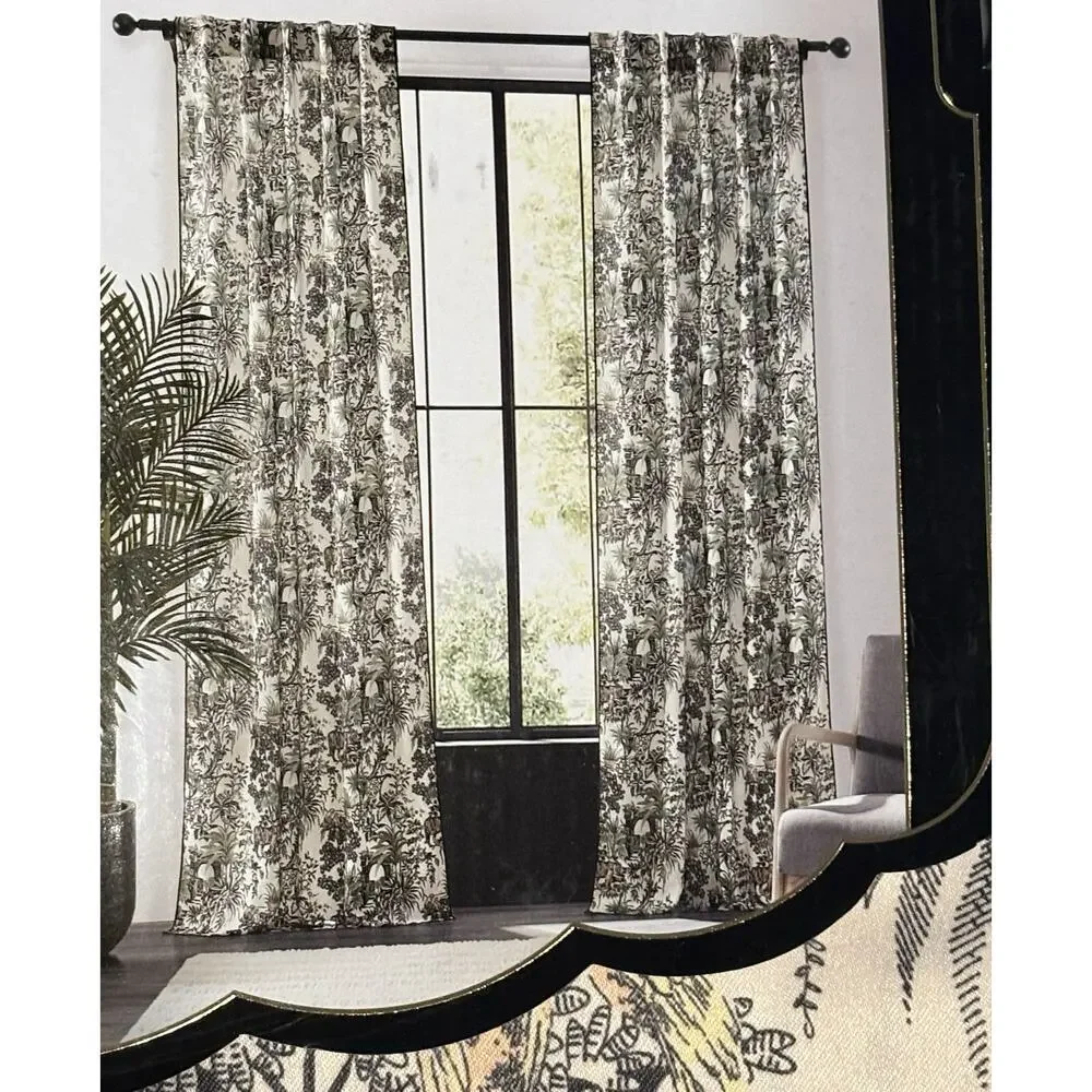 Anatara Tiger Jungle Birds Window Curtains Panels Drapes 84” Slight Satin Finish